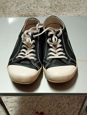 Women’s Low-Top Black Canvas Sneakers with White Toe